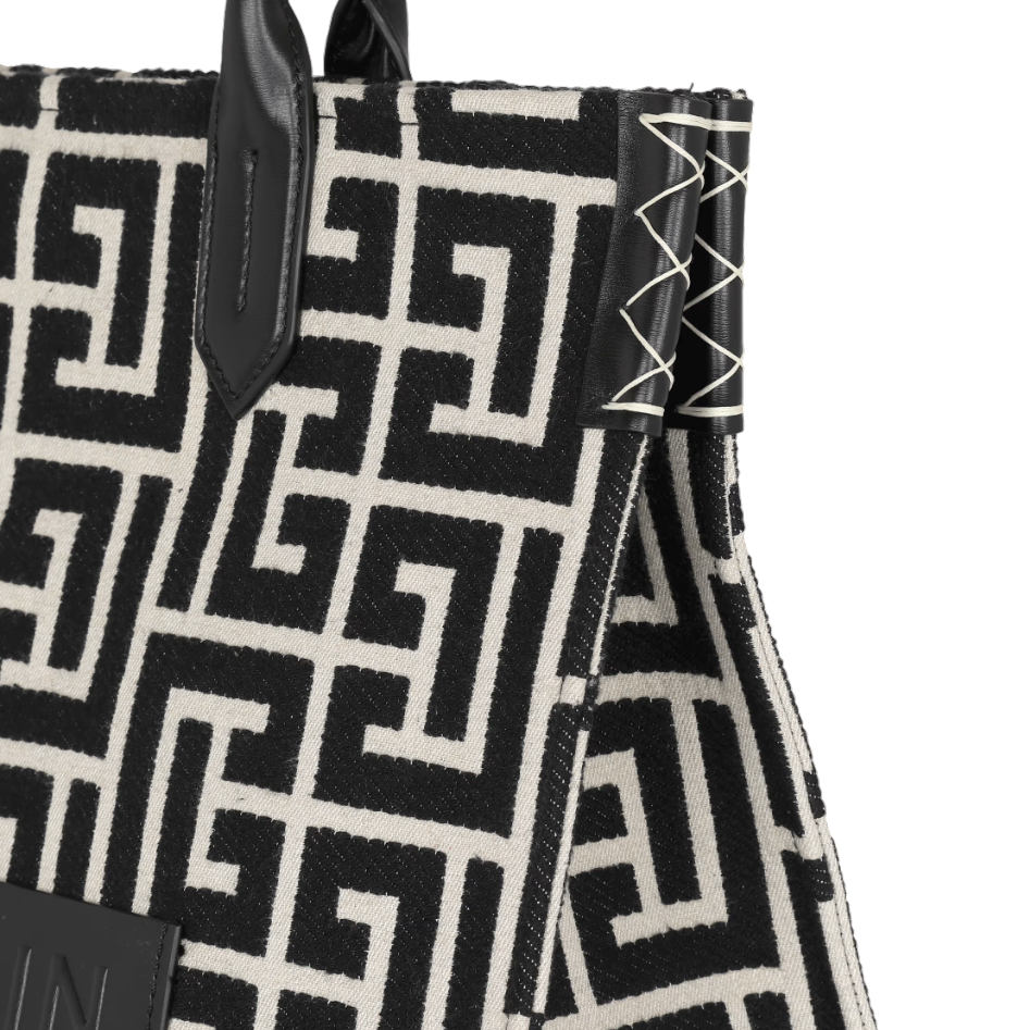 Balmain B-Army 42 monogram jacquard and leather Tote bag-2