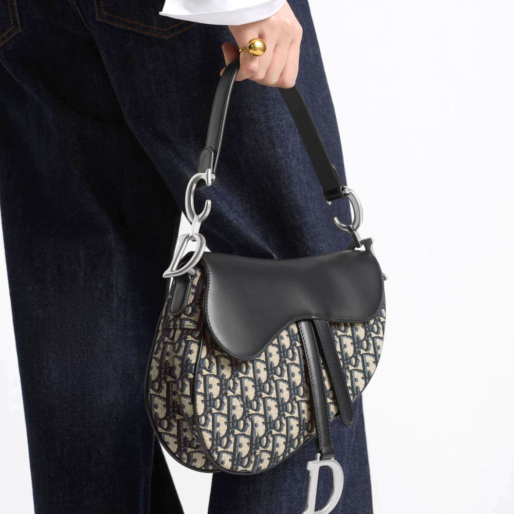 Christian Dior Black Oblique Canvas Mini Dior Saddle Bag-thumb-7
