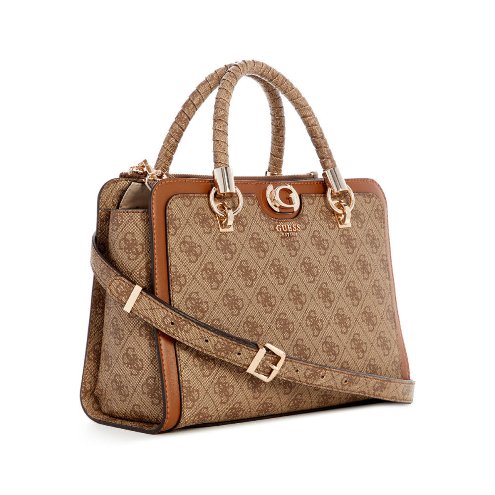 Guess Orlina Logo Society Satchel Brown Shoulder Bag-thumb-0