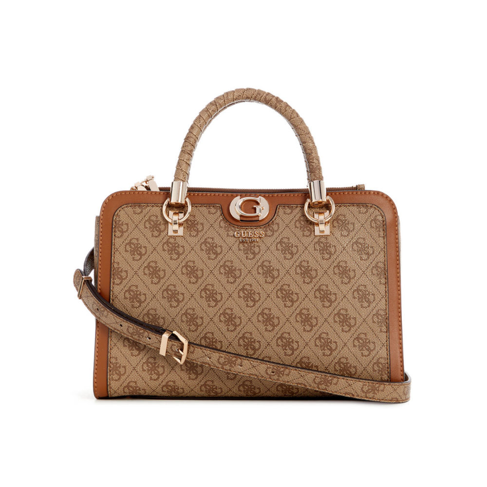 Guess Orlina Logo Society Satchel Brown Shoulder Bag-thumb-1