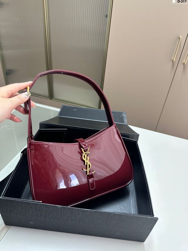 Saint Laurent  le 5 à 7 mini patent-leather Wine shoulder bag-1