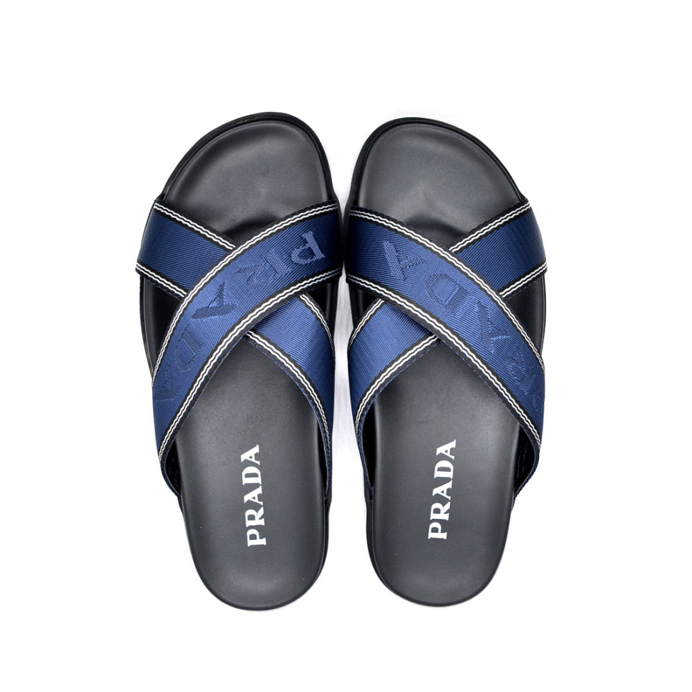 Prada Black/Blue Saffiano leather Crisscross Flip-flops-4