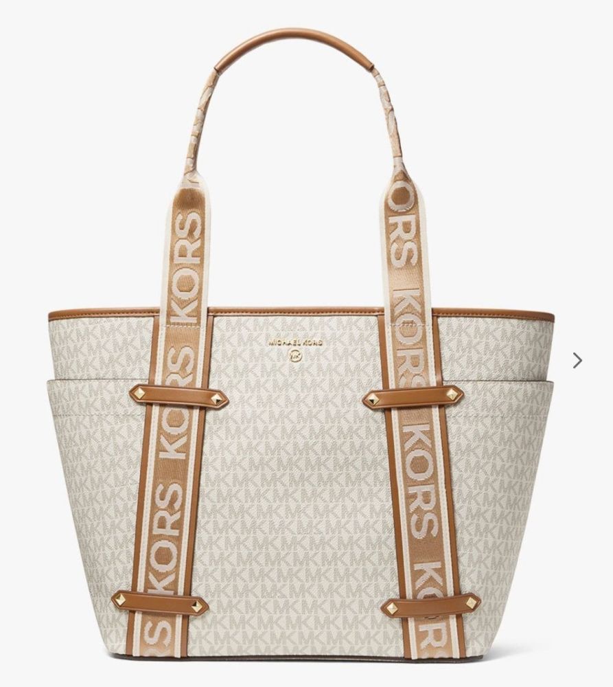 Michael Kors Maeve Large Logo White Tote Bag-thumb-0