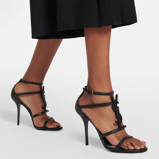Saint Laurent Black Premium Leather Heel Sandals-4