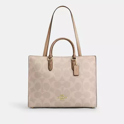 Coach Maggie Tote Bag In Beige Blocked Signature Canvas-thumb-0