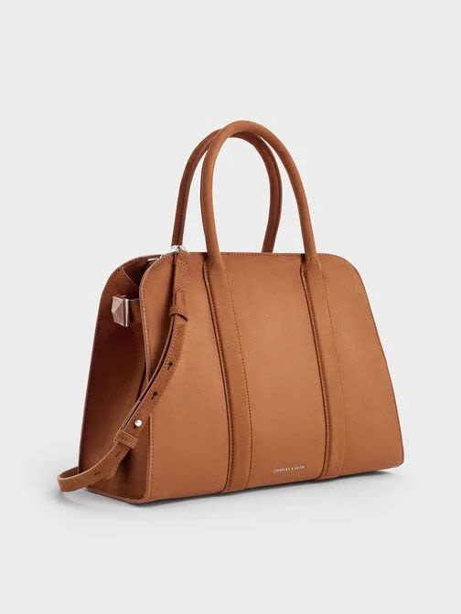 Charles & Keith Axel Faux Suede Brown Bowling Bag-thumb-0