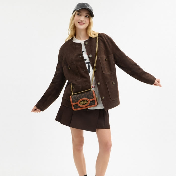 Coach Tabby Chain Clutch Brown Leather Bag-6