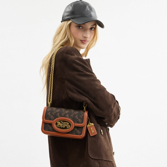 Coach Tabby Chain Clutch Brown Leather Bag-5