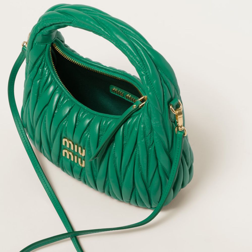 Miu Miu Wander Matlasse Nappa Leather Green Hobo Bag-thumb-3