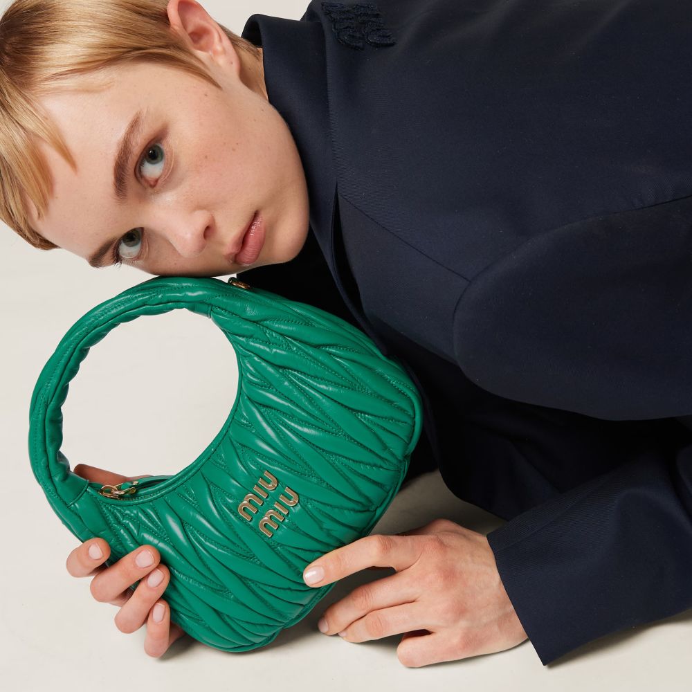 Miu Miu Wander Matlasse Nappa Leather Green Hobo Bag-thumb-5