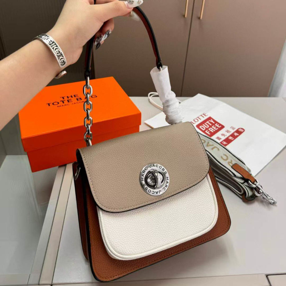 Marc Jacobs Turn Lock Brown & Beige Satchel Bag-thumb-0