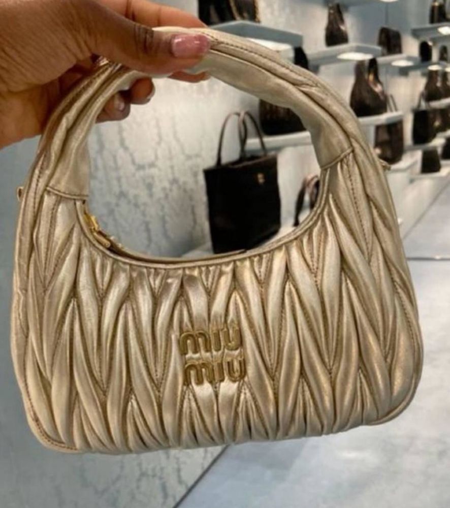Miu Miu Wander Matlasse Leather Golden Hobo Bag-thumb-0