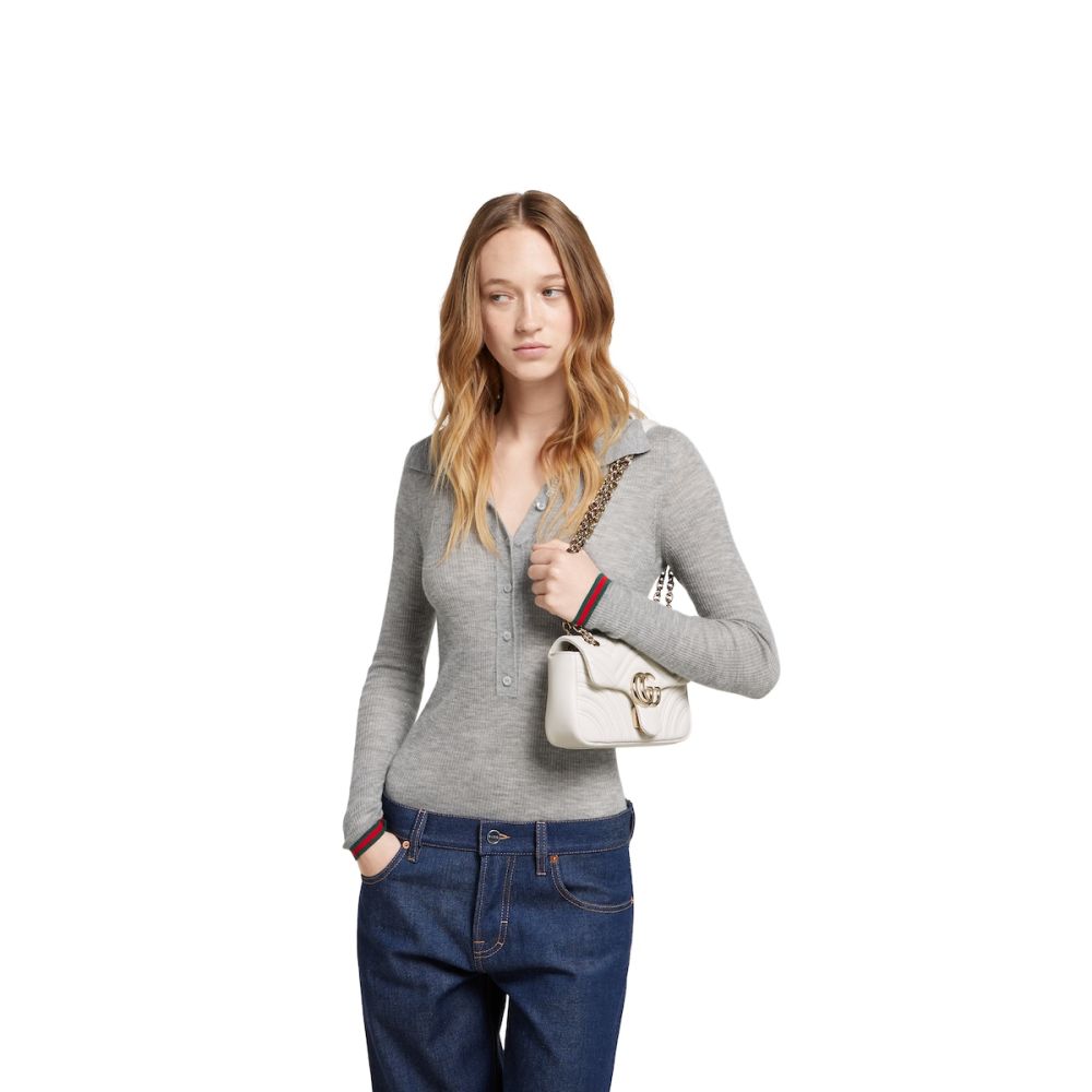 Gucci Matelasse Super Mini GG White Marmont Bag-5