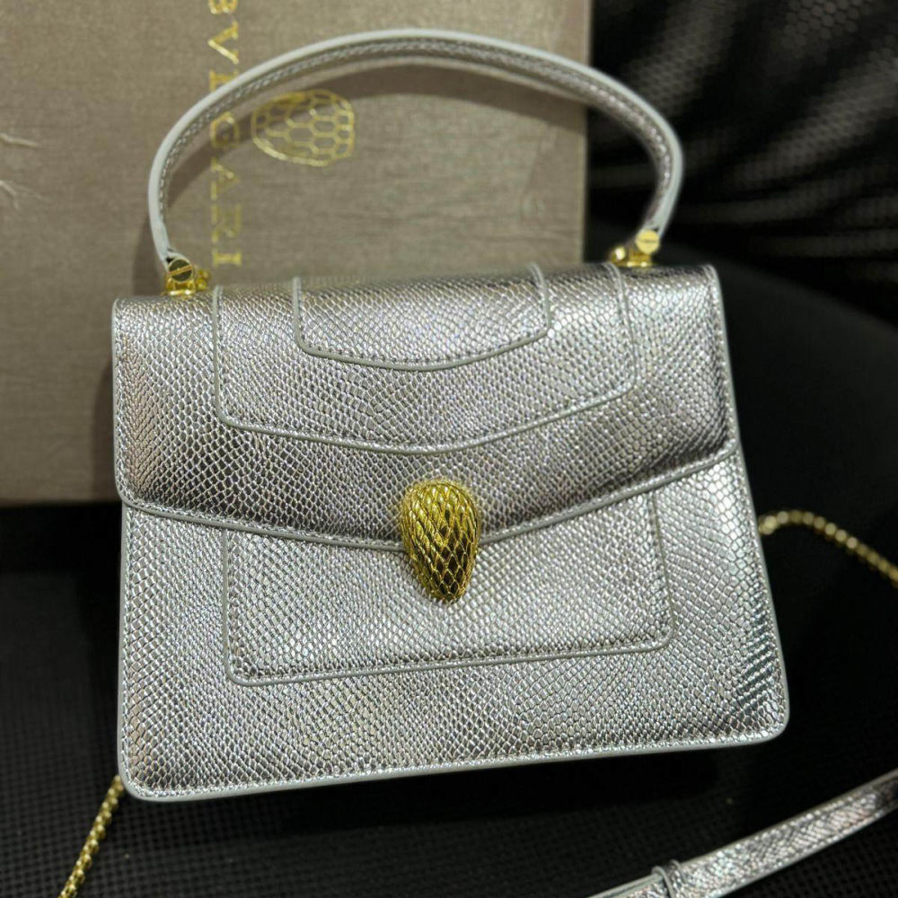 Bvlgari Serpenti Snake Top Silver Shoulder Bag-thumb-0