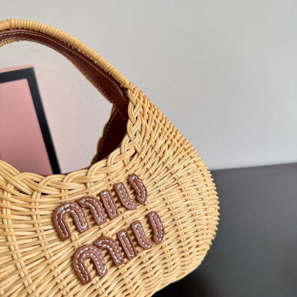 Miu Miu Wander Wicker Brown Hobo Bag-1