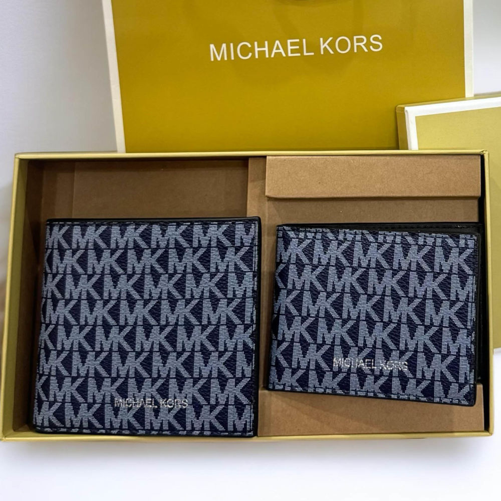 Michael Kors Blue Leather Compact Wallet-thumb-1