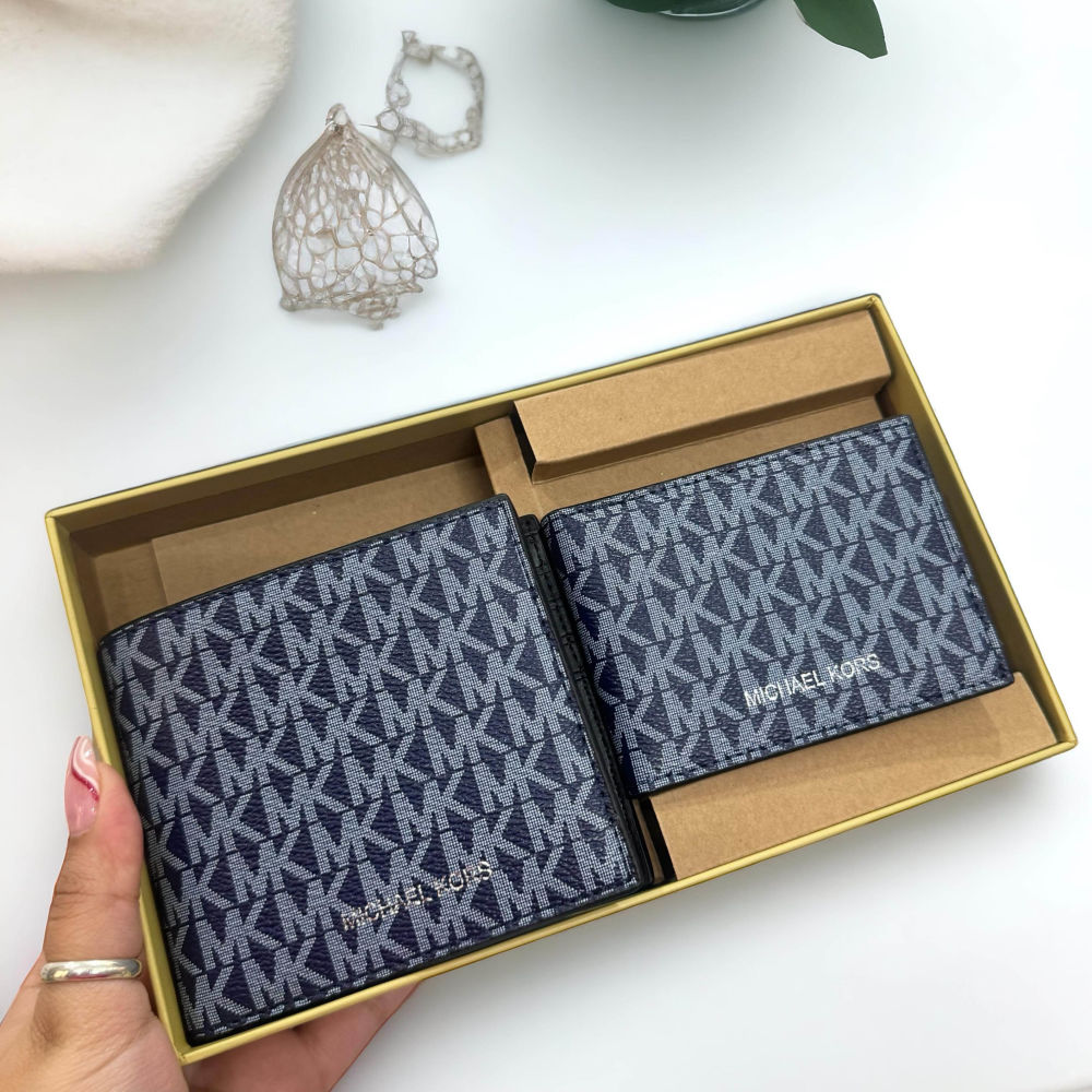 Michael Kors Blue Leather Compact Wallet-thumb-2