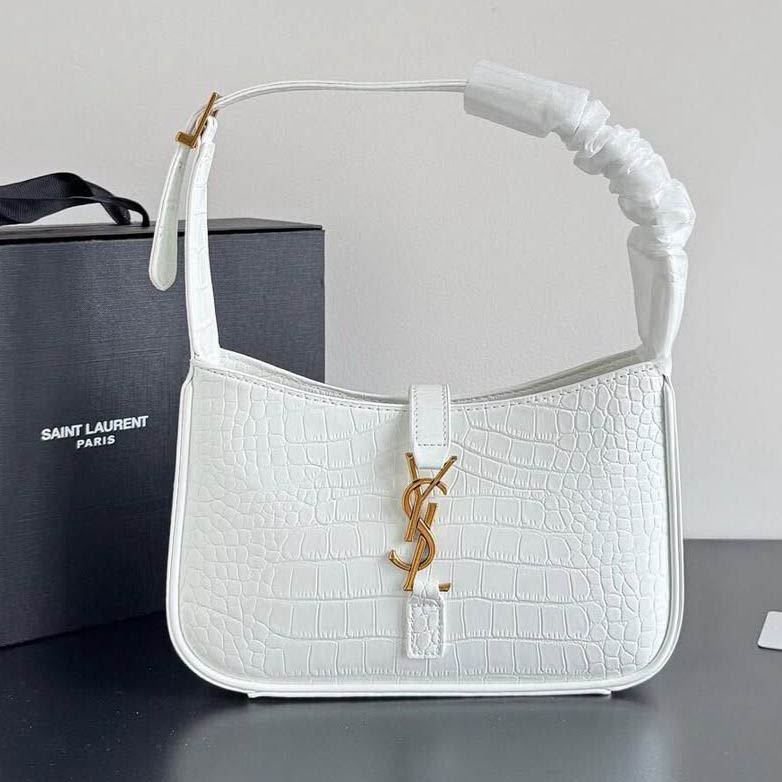 YSL Womens Croco Le 5 a 7 White Hobo Bag-thumb-0