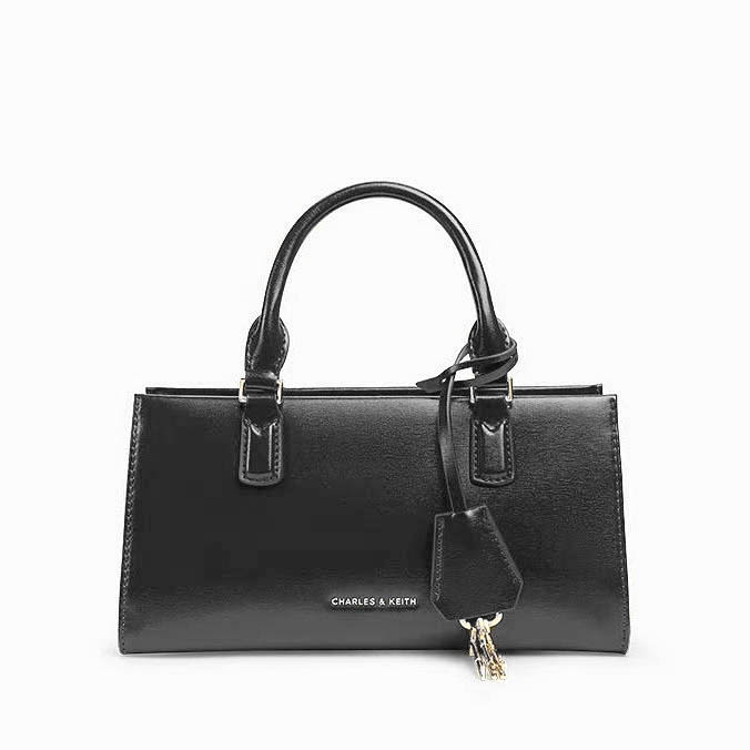 Charles & Keith Kerry Mini Shape Black Tote Bag-thumb-0