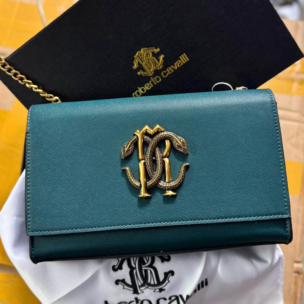 Roberto Cavalli Clutch Green Sling Bag-thumb-0