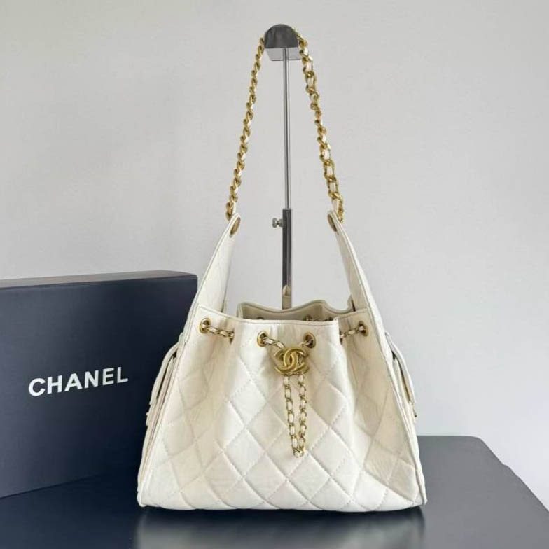 Chanel Maxi White Hobo Bag-thumb-0