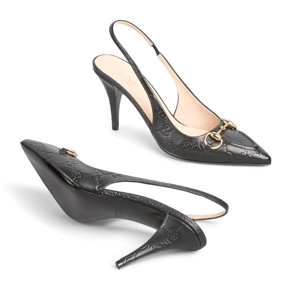 Gucci Black Women's slingback pump with Horsebit Heels Sandals-4