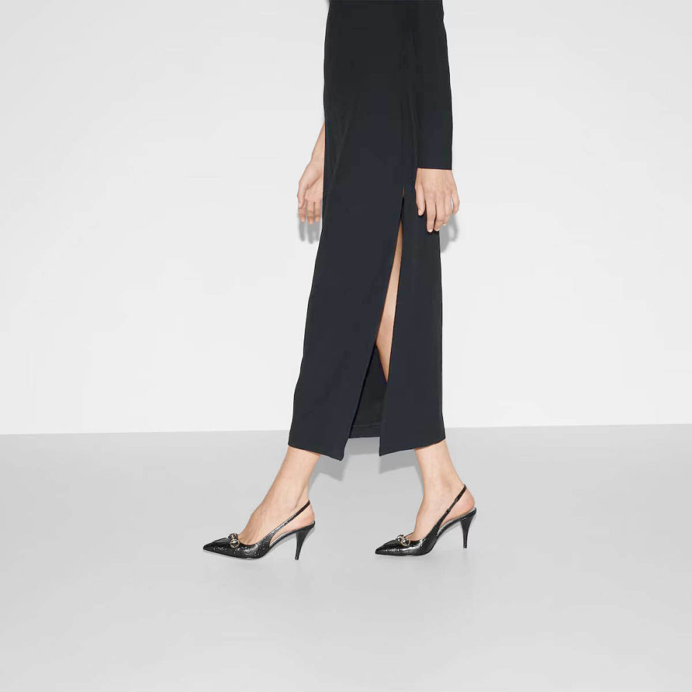 Gucci Black Women's slingback pump with Horsebit Heels Sandals-5