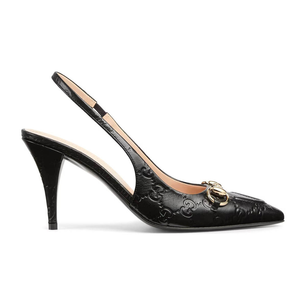 Gucci Black Women's slingback pump with Horsebit Heels Sandals-1