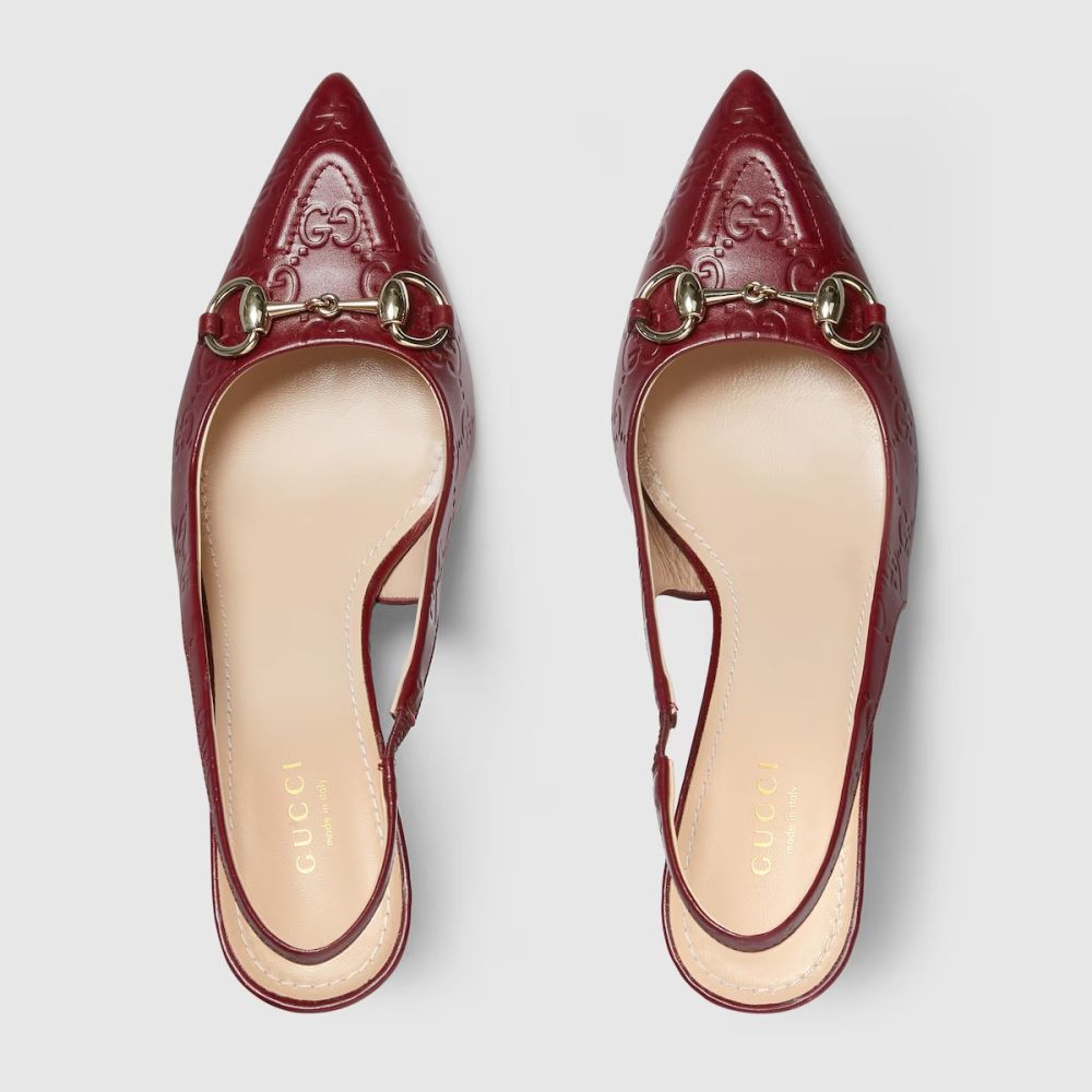 Gucci Wine Women's slingback pump with Horsebit Heels Sandals-3