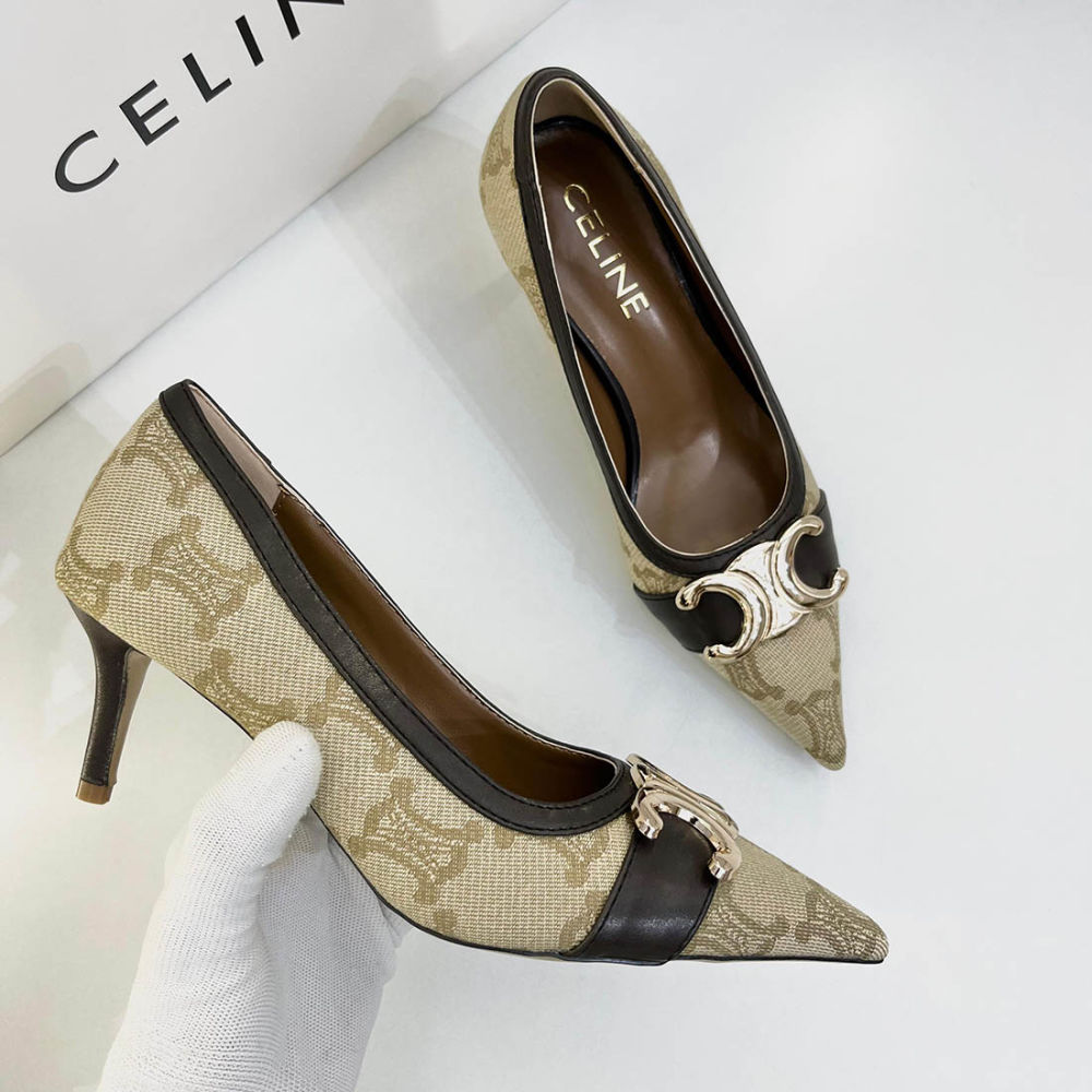 Celine Triomphe Canvas Pumps Heels Sandals-3