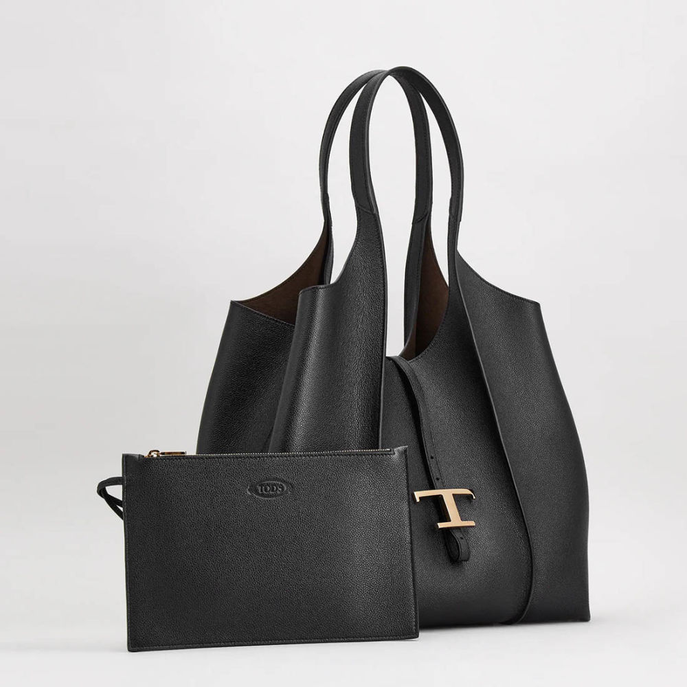 Tod's Timeless Black Leather Shopping Tote Bag-thumb-1