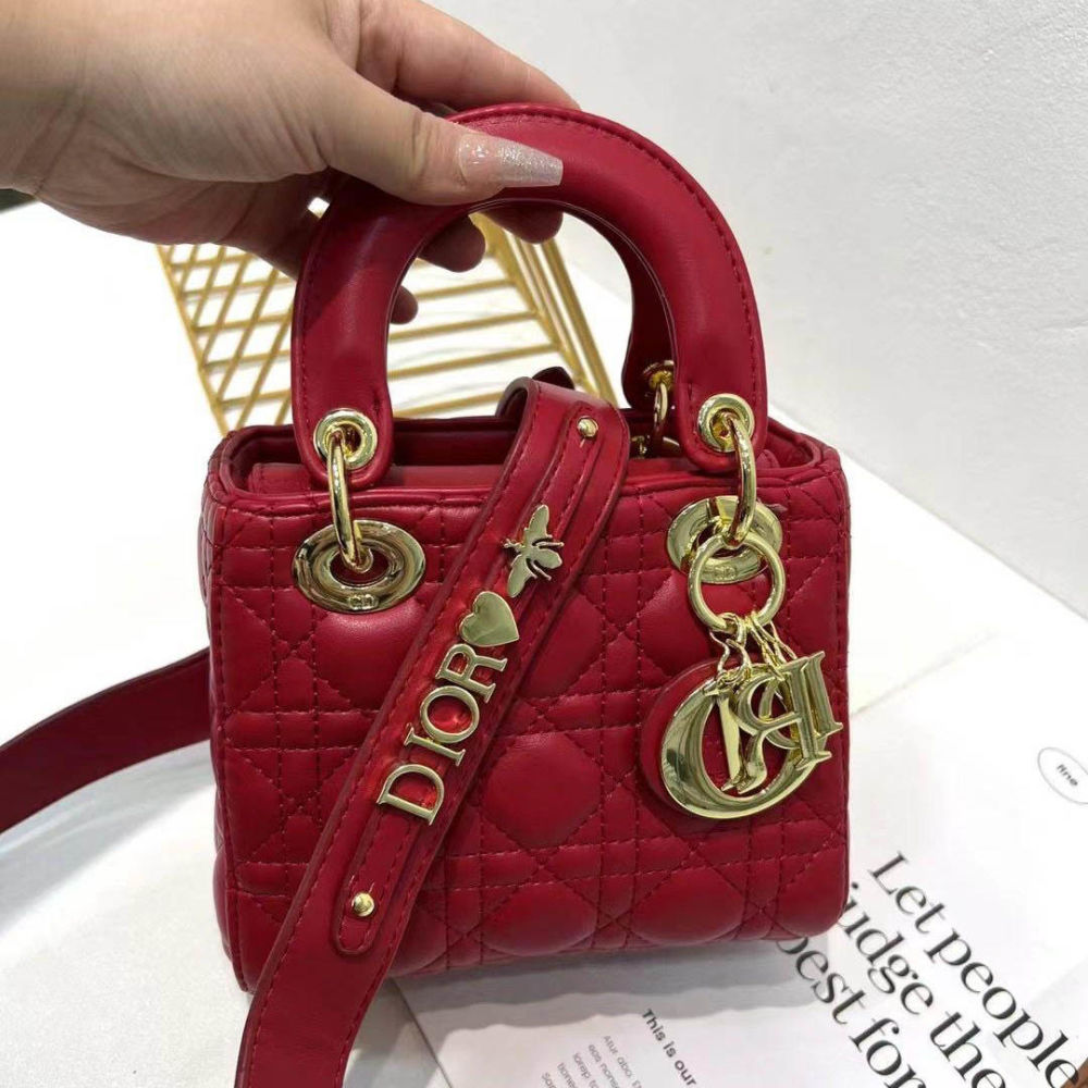 Lady Dior Signature Red Handbag-thumb-0