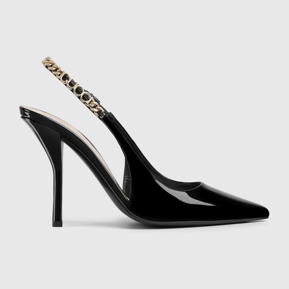 Gucci Signoria Black Slingback Heels Sandles-1