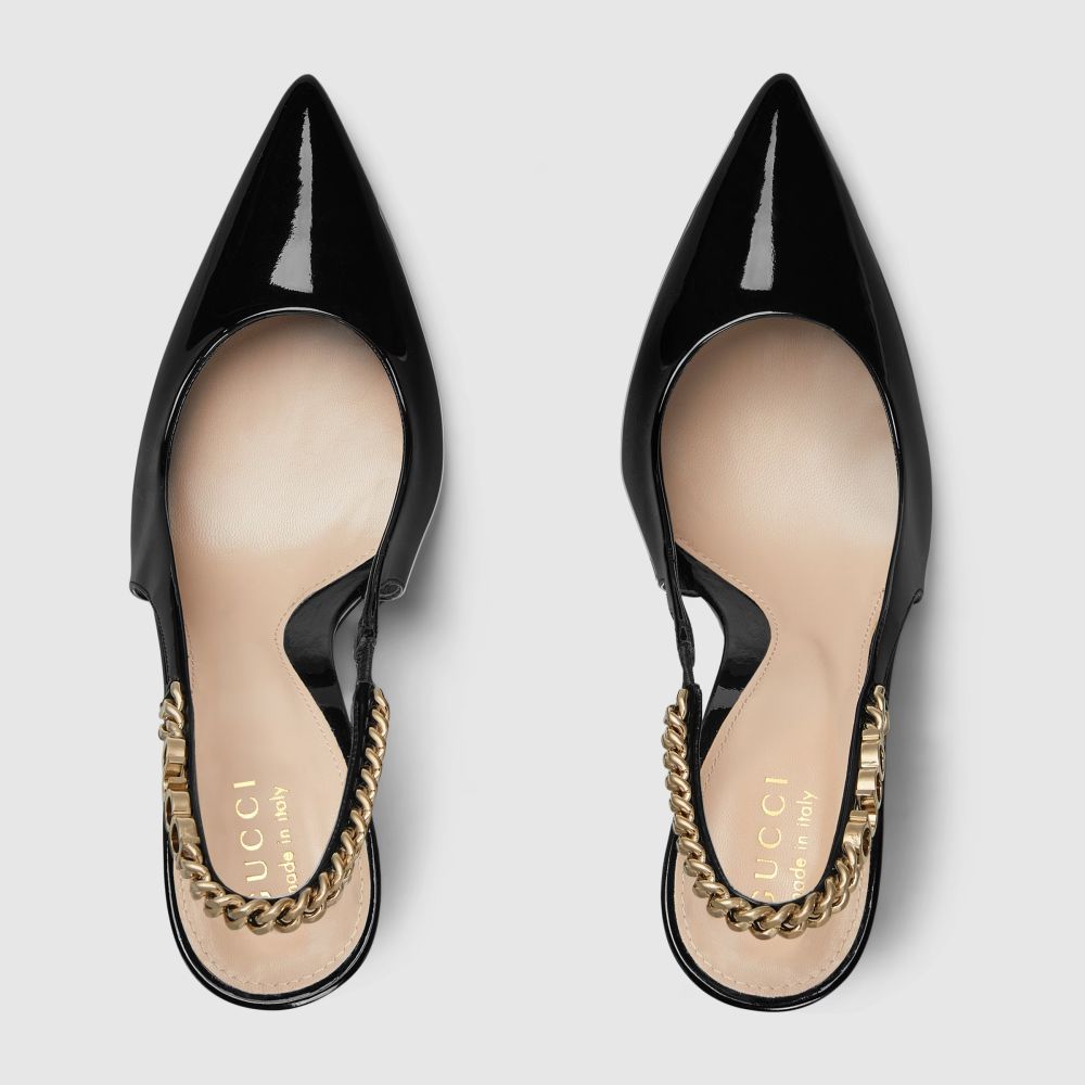 Gucci Signoria Black Slingback Heels Sandles-3