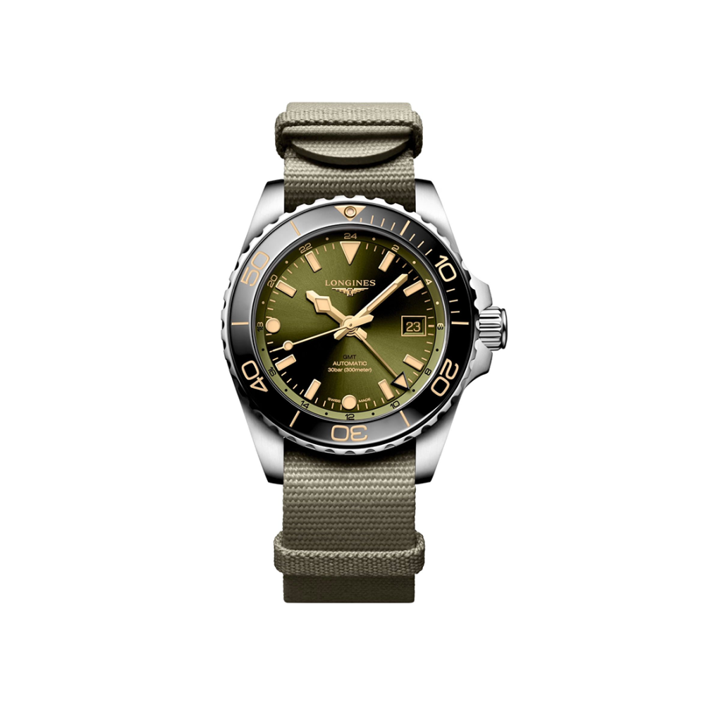 Longines HydroConquest GMT Automatic Green Dial Watch L3.790.4.06.2-thumb-0