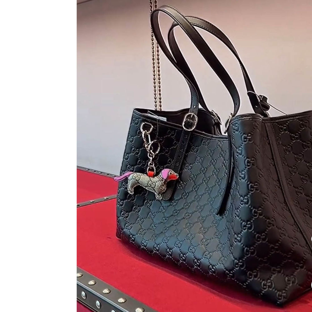 Gucci Emblem Black Embossed Tote Bag-thumb-1