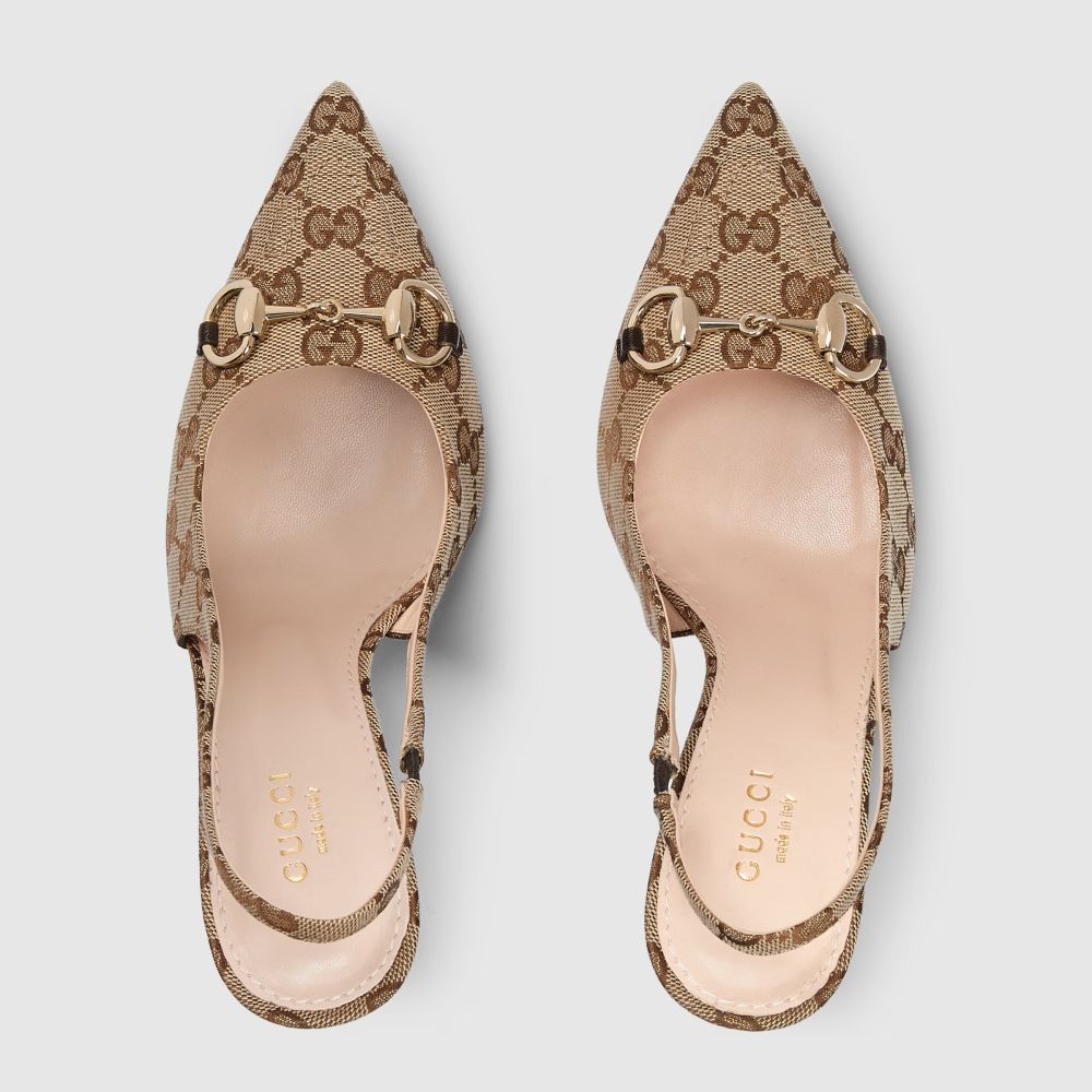 Gucci Beige Women's slingback pump with Horsebit Heels Sandals-2