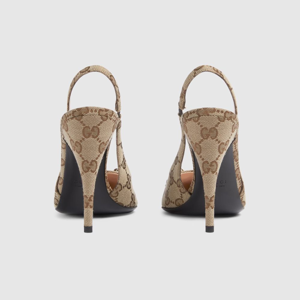 Gucci Beige Women's slingback pump with Horsebit Heels Sandals-3