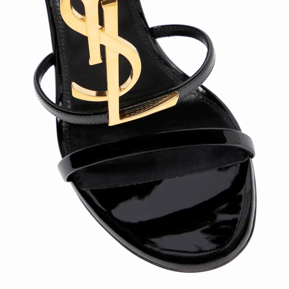 Saint Laurent Cassandra Black Leather Heel Sandals-7