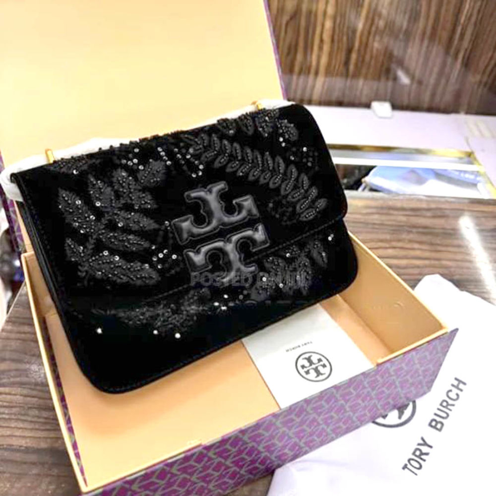 Tory Burch Eleanor Velvet Embellished Convertible Chain Shoulder Bag-thumb-1