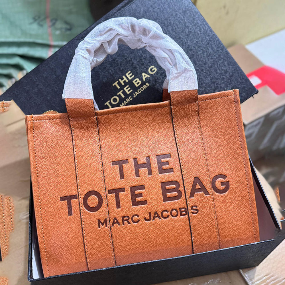 Marc Jacobs The Leather Medium Orange Tote Bag-thumb-0