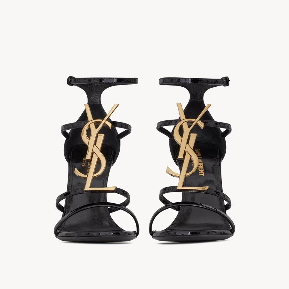 Saint Laurent Cassandra Black Leather Heel Sandals-1