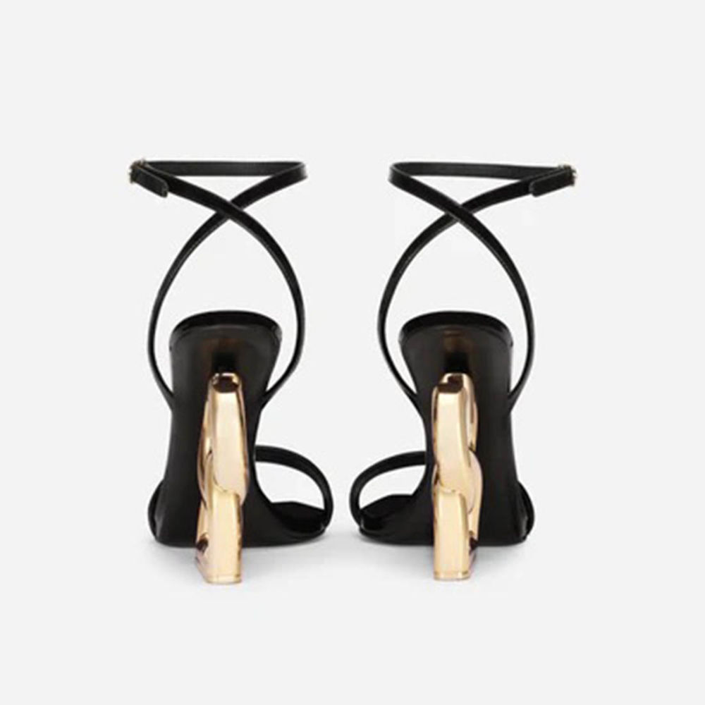 Saint Laurent Cassandra Black Leather Heel Sandals-2