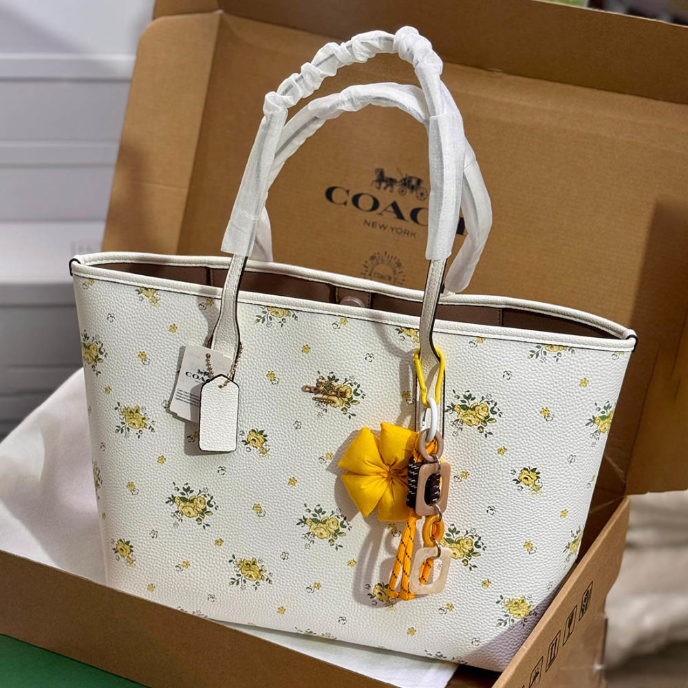 Coach City White Tote Bag with Floral Print-1