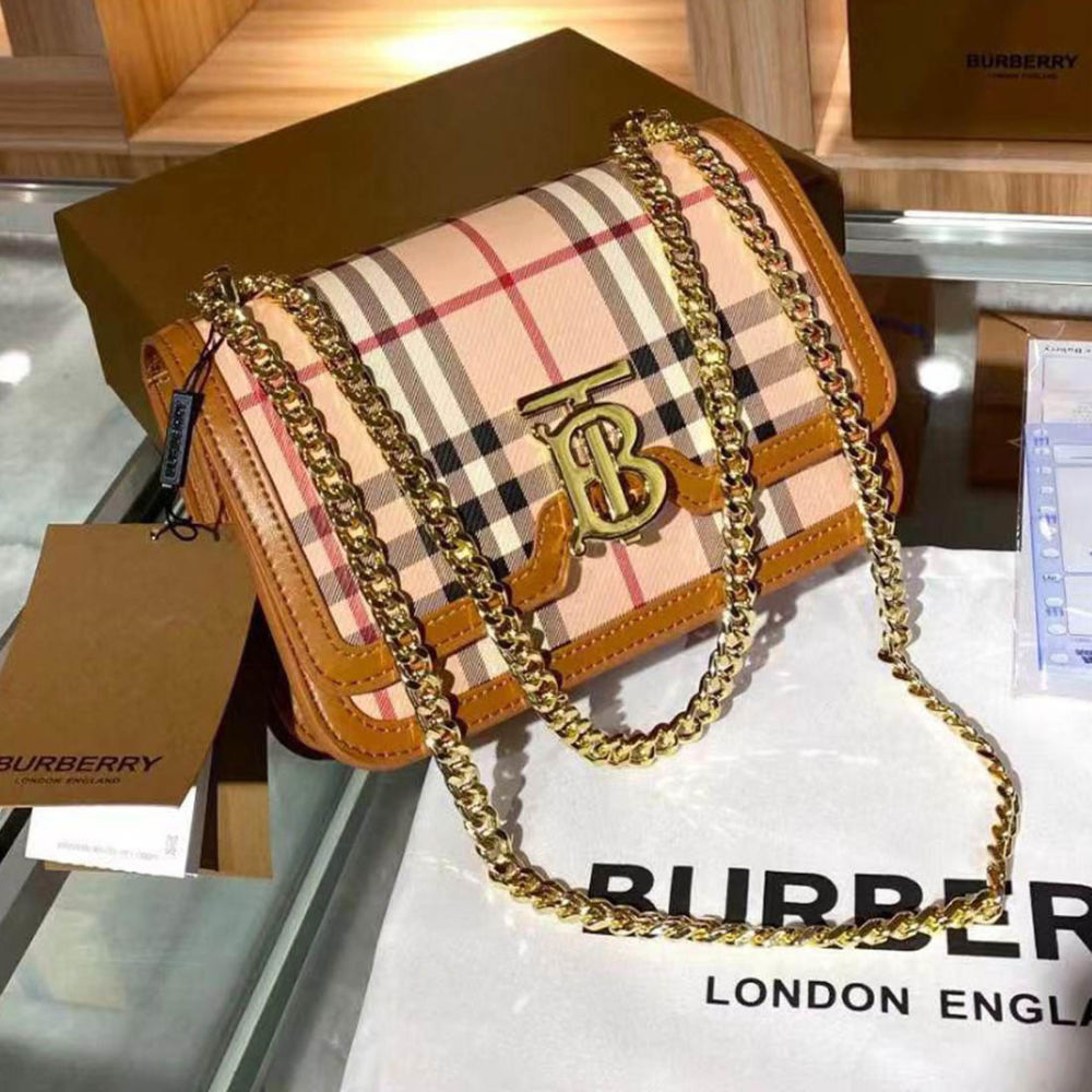 Burberry TB Monogram Quilted Brown Shoulder Bag-thumb-0