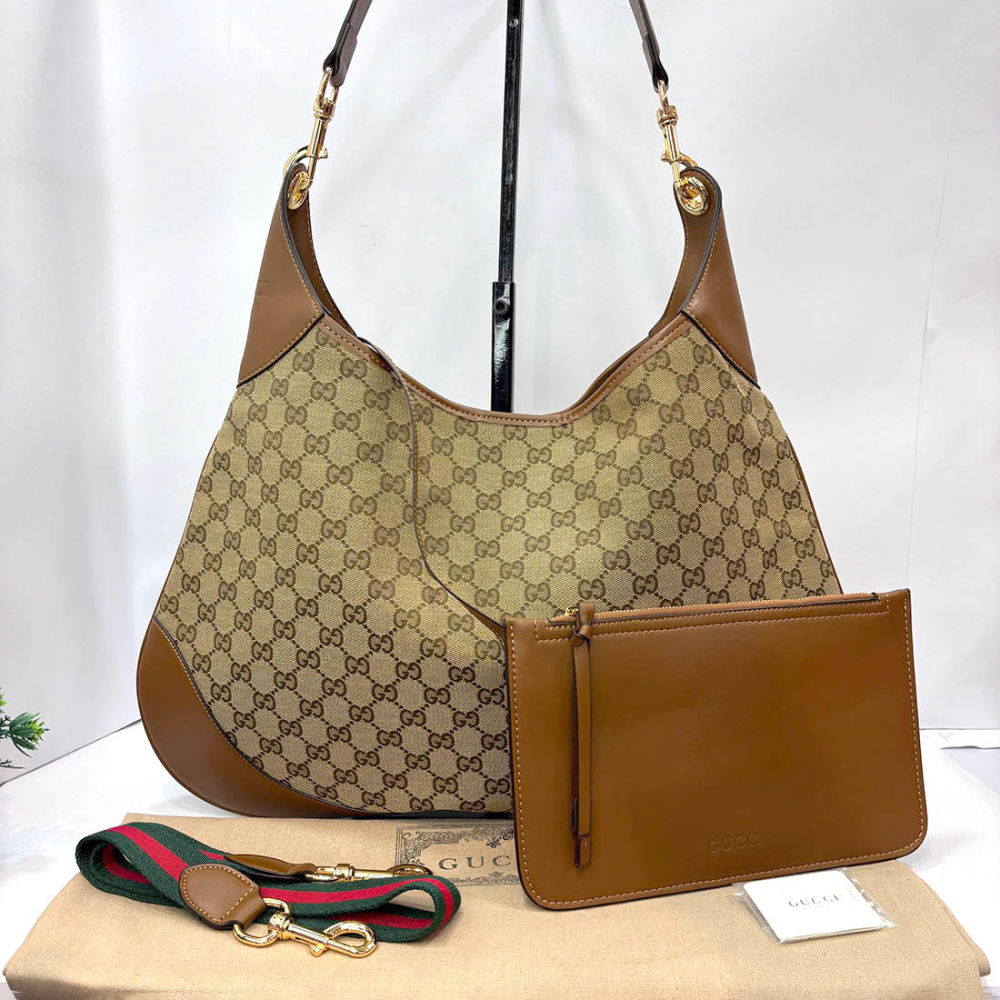 Gucci Hobo Beige & Brown Shoulder Bag-thumb-0