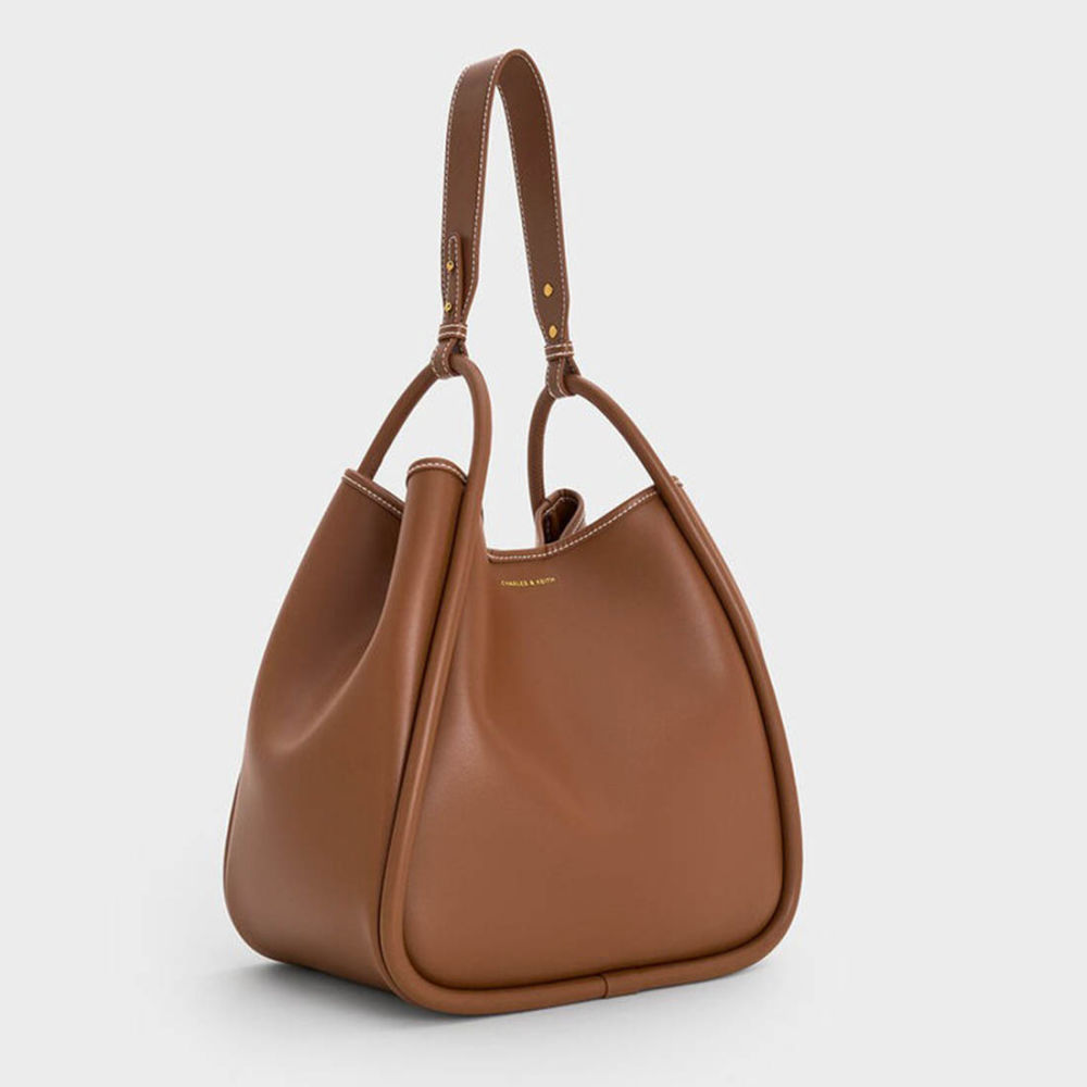 Charles & Keith Lyla Tubular Small Brown Tote Bag-2