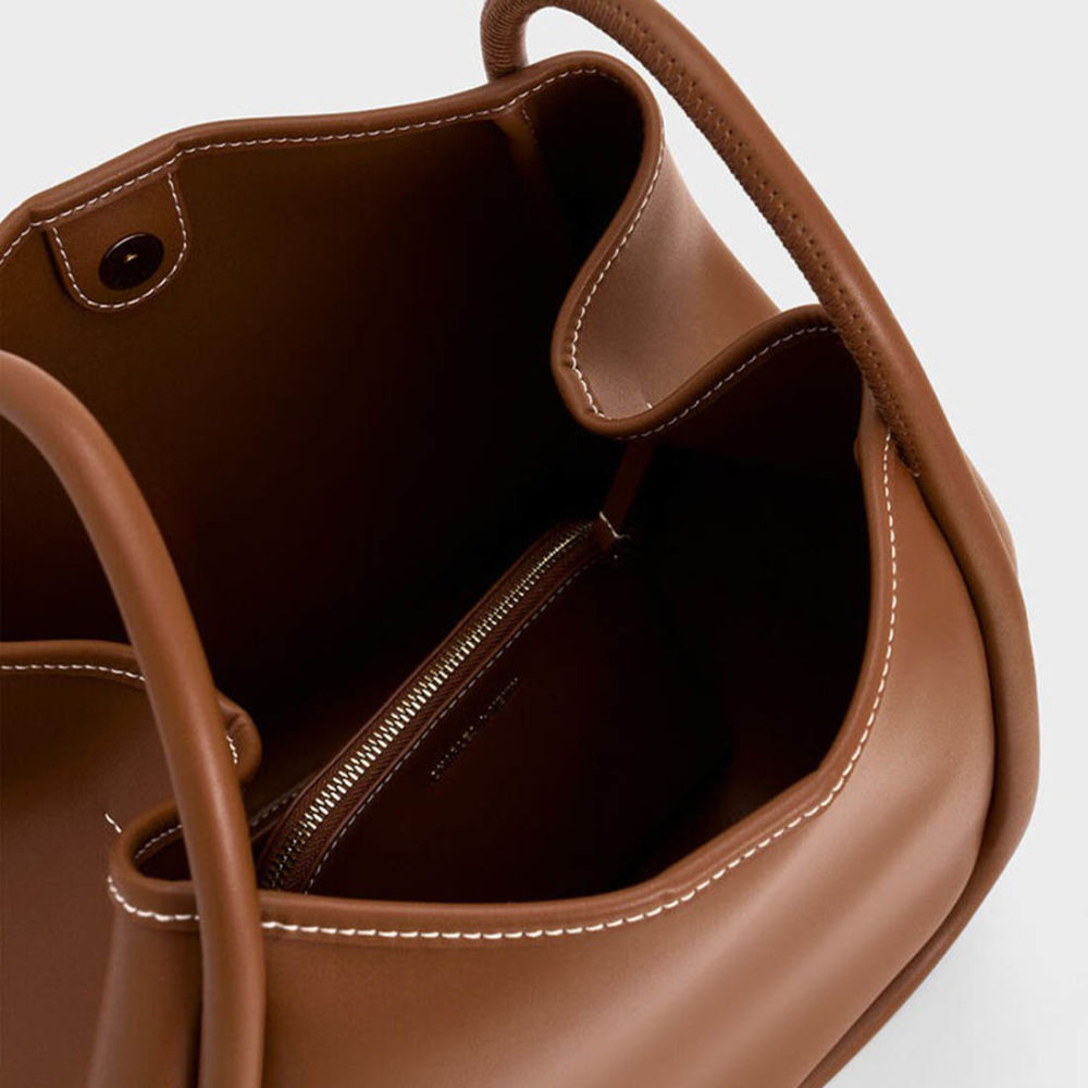 Charles & Keith Lyla Tubular Small Brown Tote Bag-4