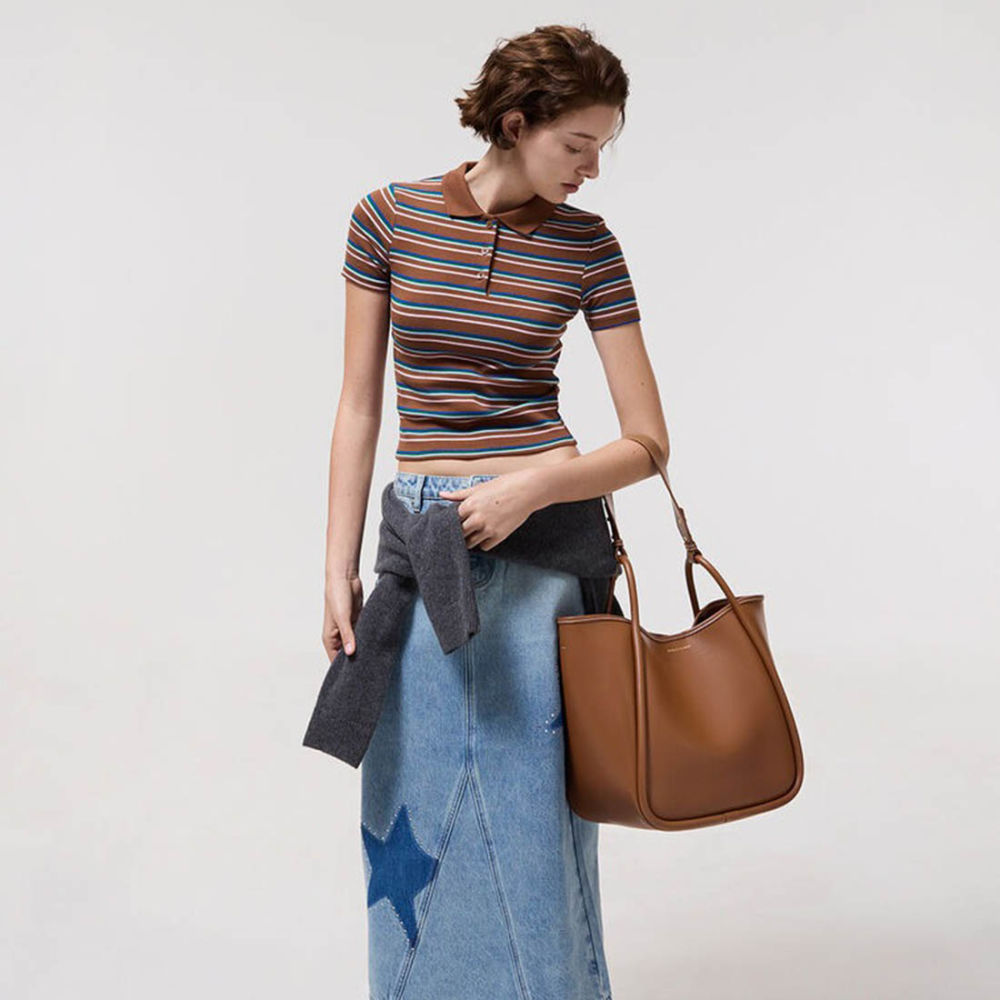 Charles & Keith Lyla Tubular Small Brown Tote Bag-5