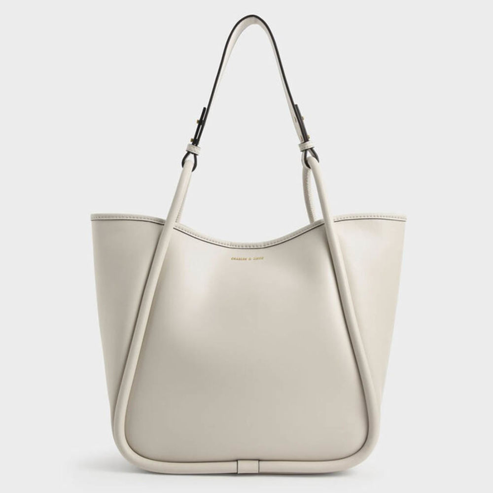 Charles & Keith Lyla Tubular Small Cream Tote Bag-thumb-0